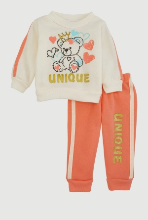 Baby Girls 0-9M Unique Glitter Graphic Sweatshirt and Joggers