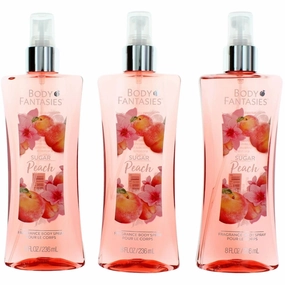 Body Fantasies Women's Body Spray - Sugar Peach Fragrance, 3 Pack 8 oz