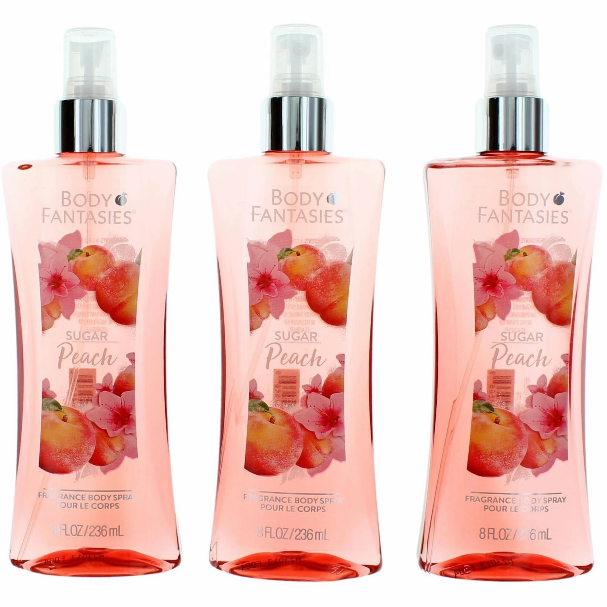 Body Fantasies Women's Body Spray - Sugar Peach Fragrance, 3 Pack 8 oz
