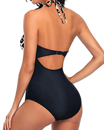 Curve-Enhancing Open Back Monokini Bathing Suits For Women-Black And Leopard