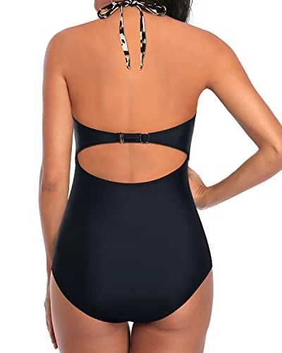 Curve-Enhancing Open Back Monokini Bathing Suits For Women-Black And Leopard