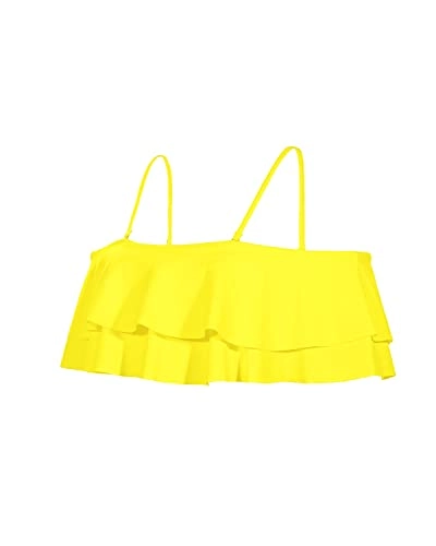 Elegant Adjustable Flounce Swimsuit Top For Women-Neon Yellow