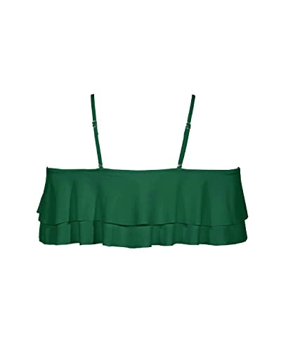 Elegant Removable Shoulder Straps Off Shoulder Swim Top-Emerald Green