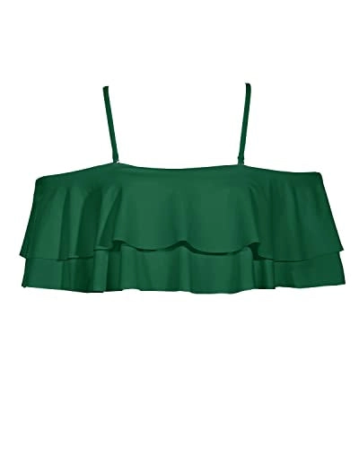 Elegant Removable Shoulder Straps Off Shoulder Swim Top-Emerald Green
