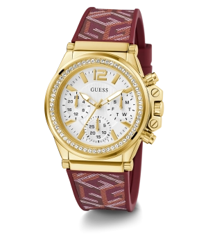 GUESS Ladies Red Gold Tone Multi-function Watch