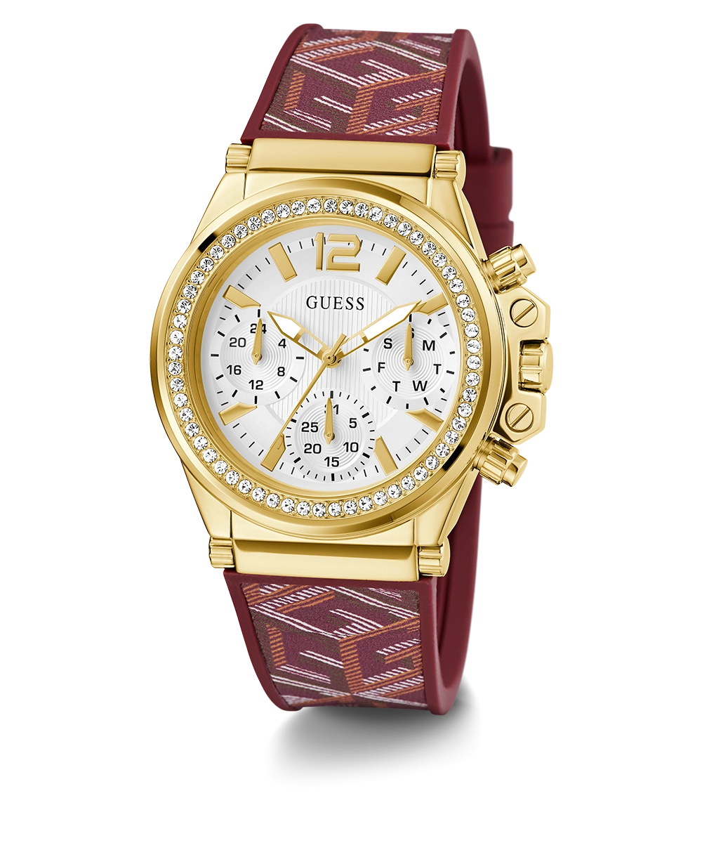 GUESS Ladies Red Gold Tone Multi-function Watch