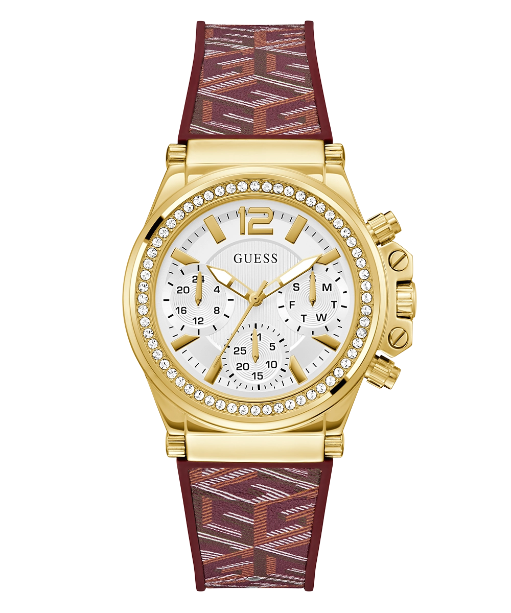 GUESS Ladies Red Gold Tone Multi-function Watch