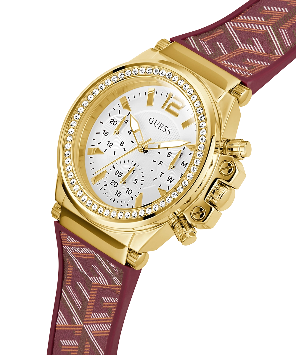 GUESS Ladies Red Gold Tone Multi-function Watch