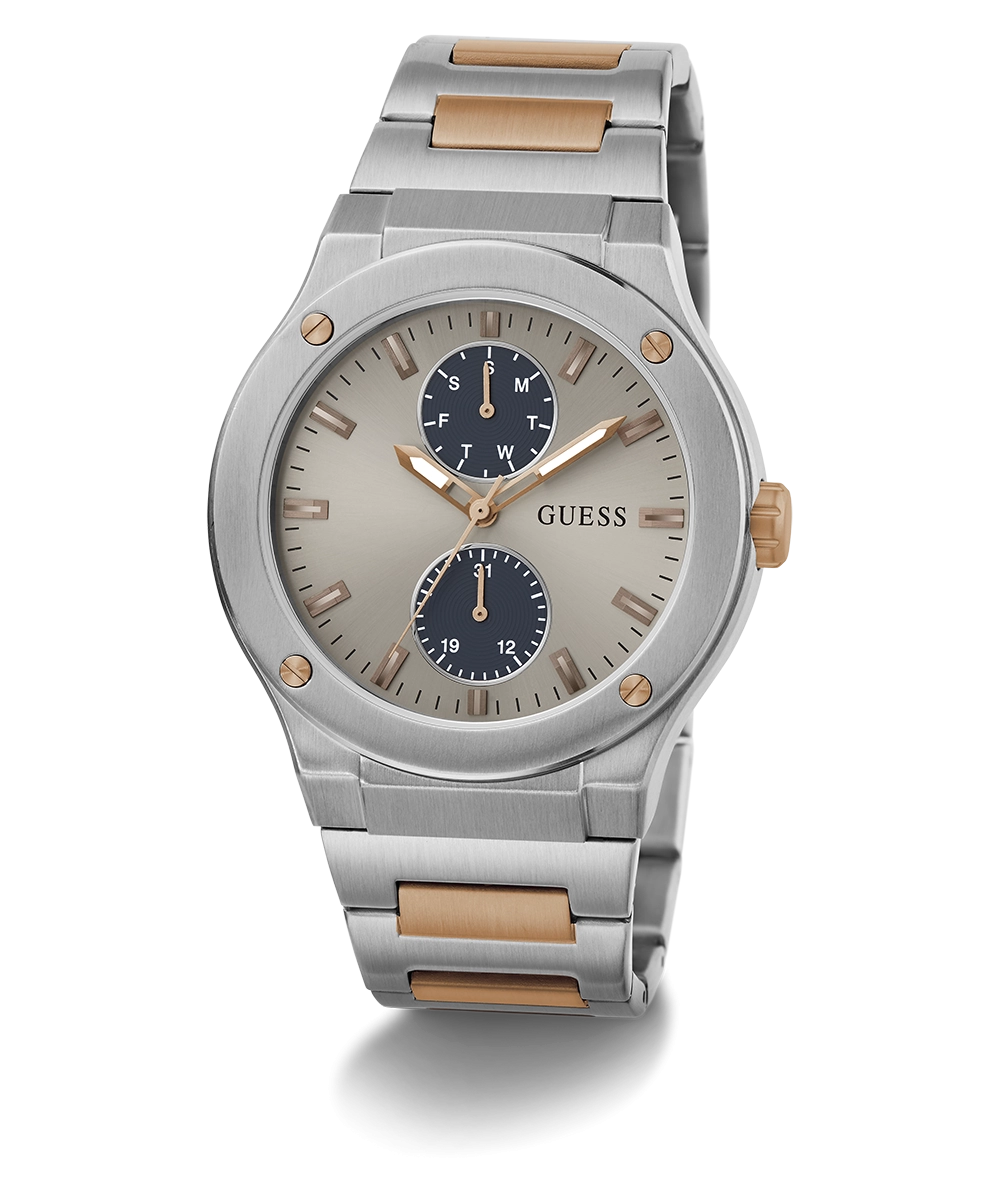 GUESS Mens 2-Tone Silver Tone Multi-function Watch