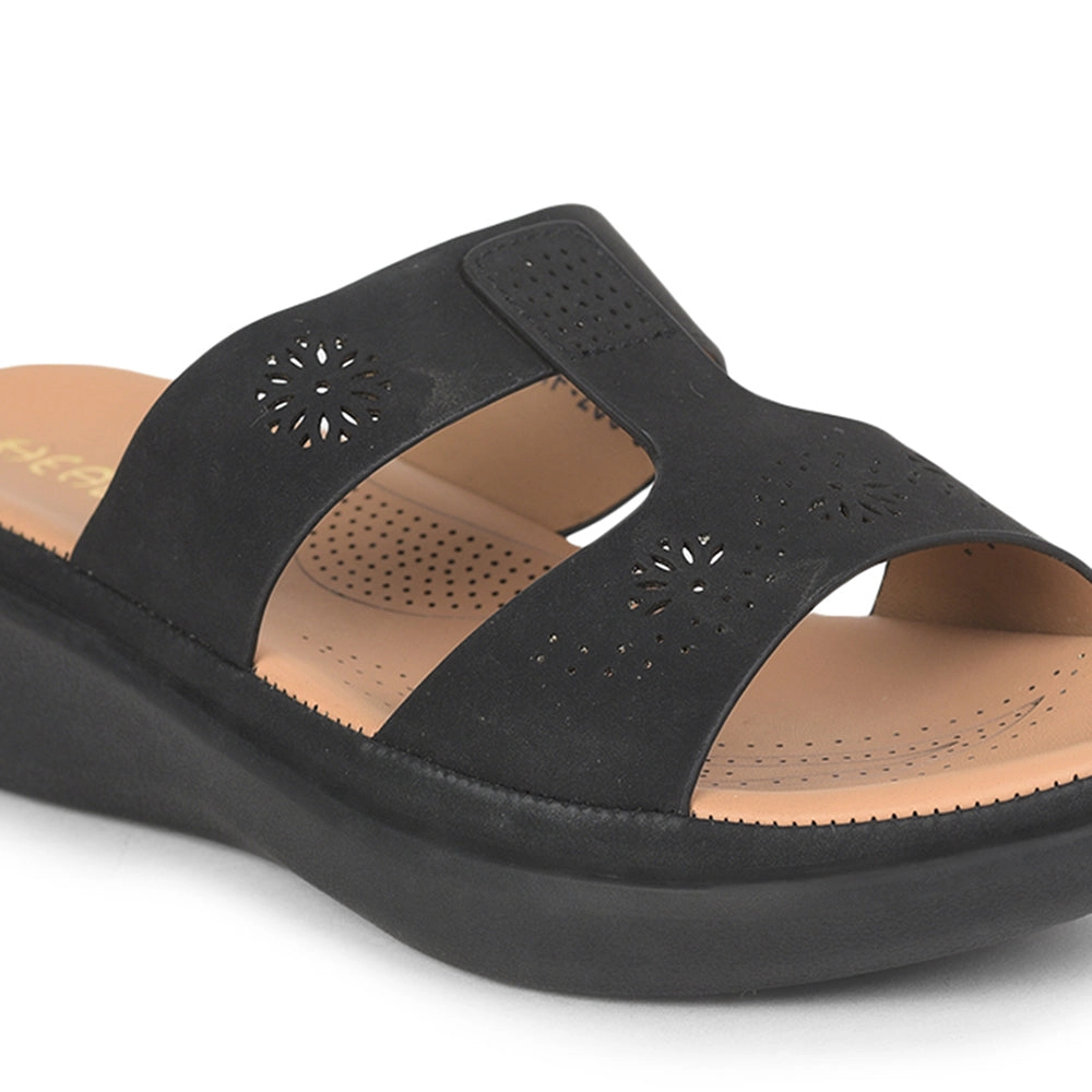 Healers Casual Black Comfortable Slippers For Women GIF-206 By Liberty
