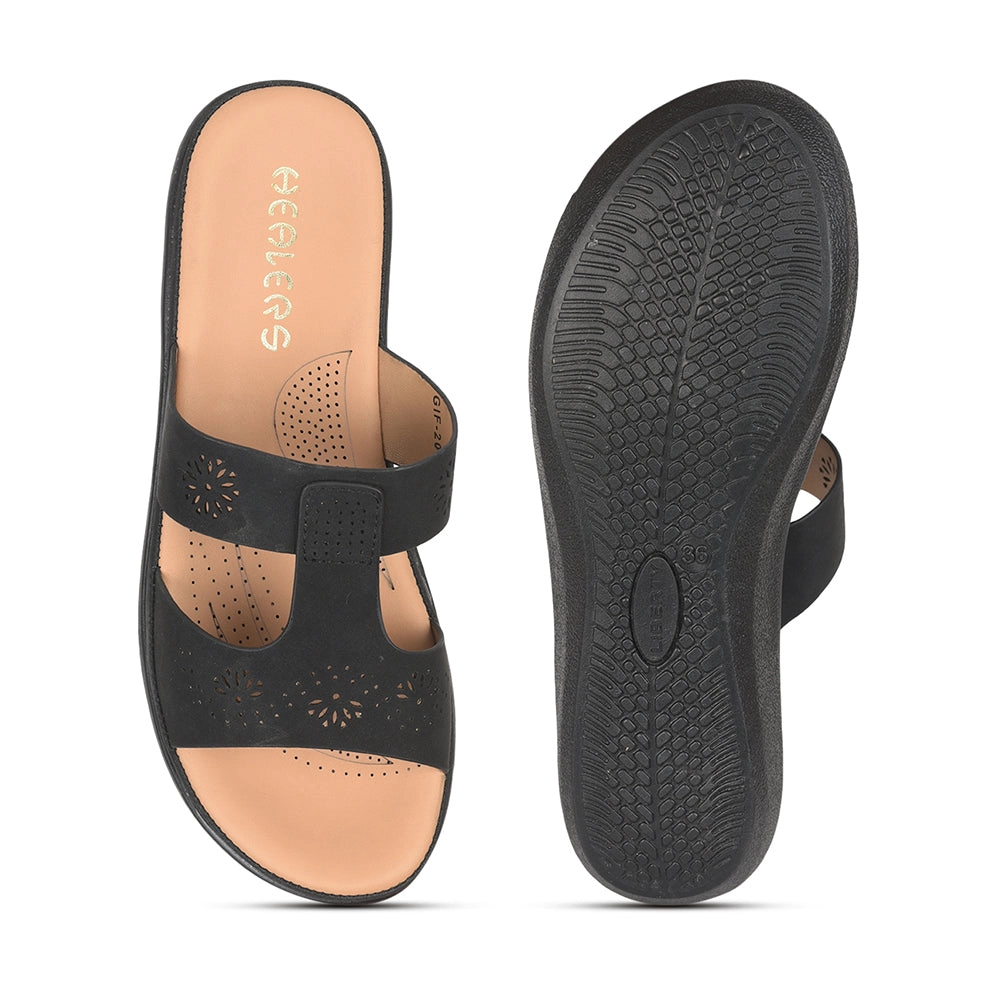 Healers Casual Black Comfortable Slippers For Women GIF-206 By Liberty