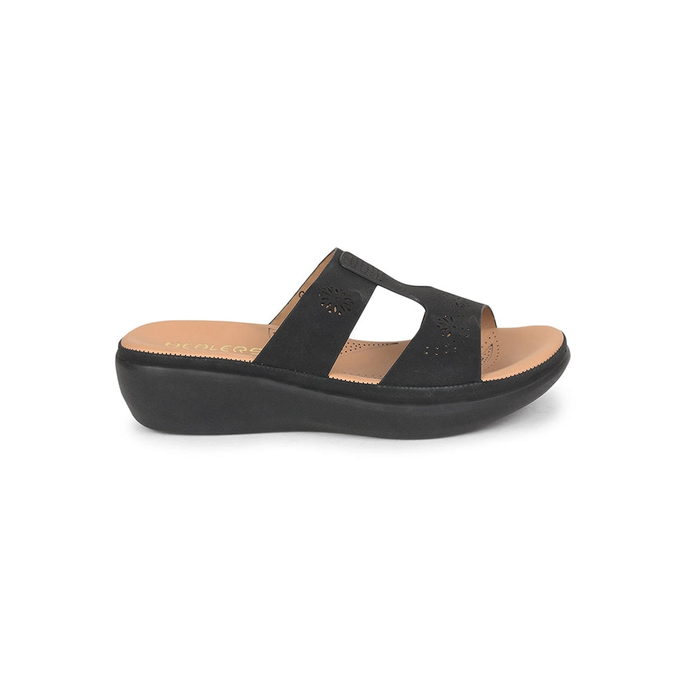 Healers Casual Black Comfortable Slippers For Women GIF-206 By Liberty