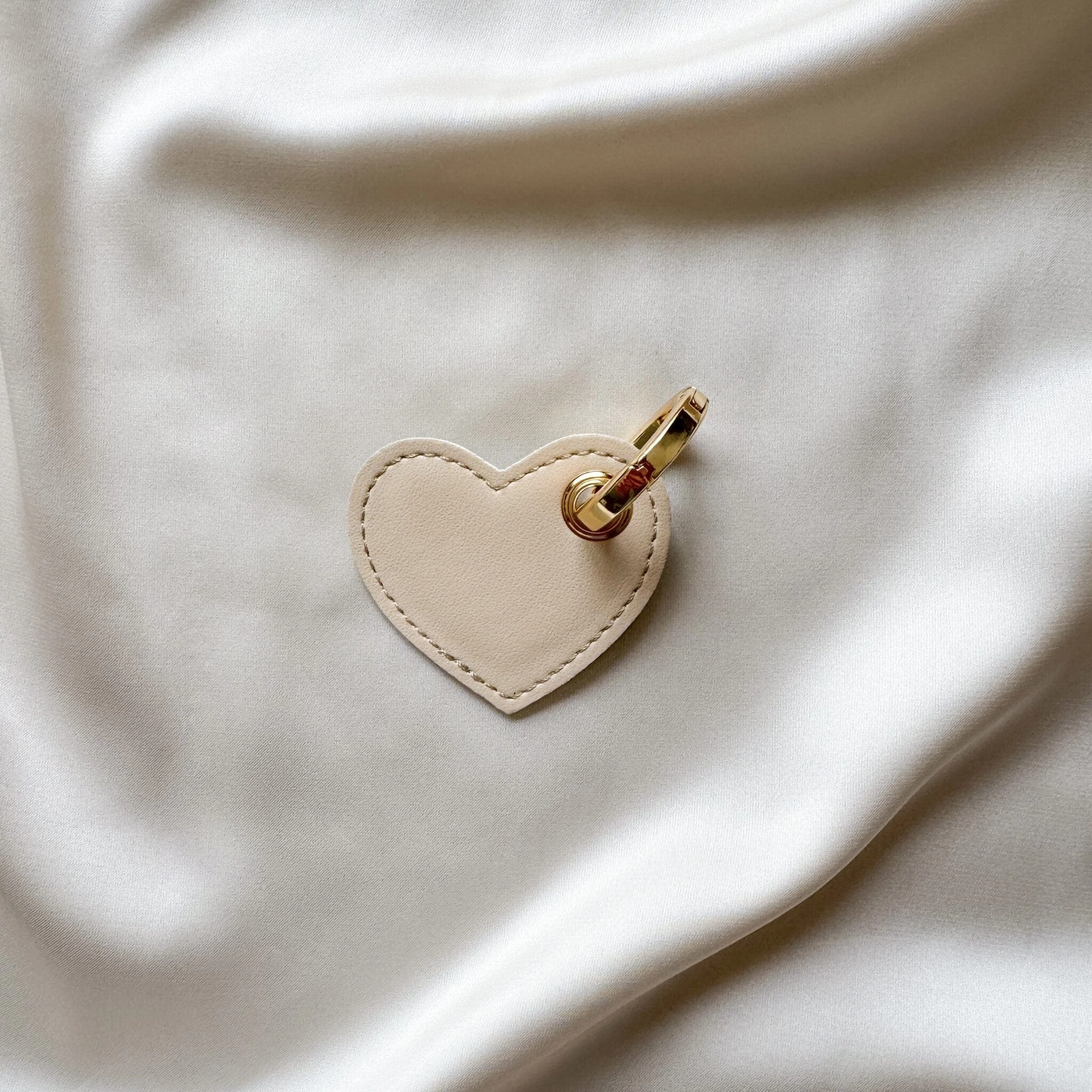 Heart Vegan Apple Leather Key Ring | Almond Green & Nude