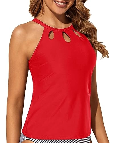 High Neck Keyhole Halter Tankini Top