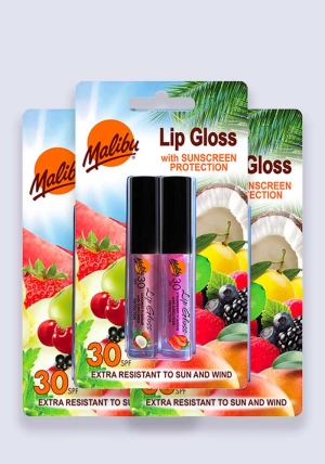 Malibu Lip Gloss Twin Pack. Coconut & Strawberry  SPF 30  3 Pack Bundle