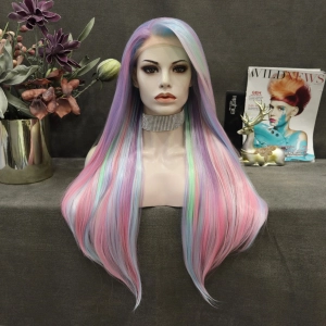 Mermaid Long Silky Straight Pastel Cosplay Synthetic Lace Front Wig