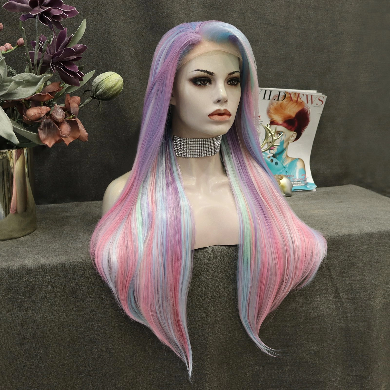 Mermaid Long Silky Straight Pastel Cosplay Synthetic Lace Front Wig