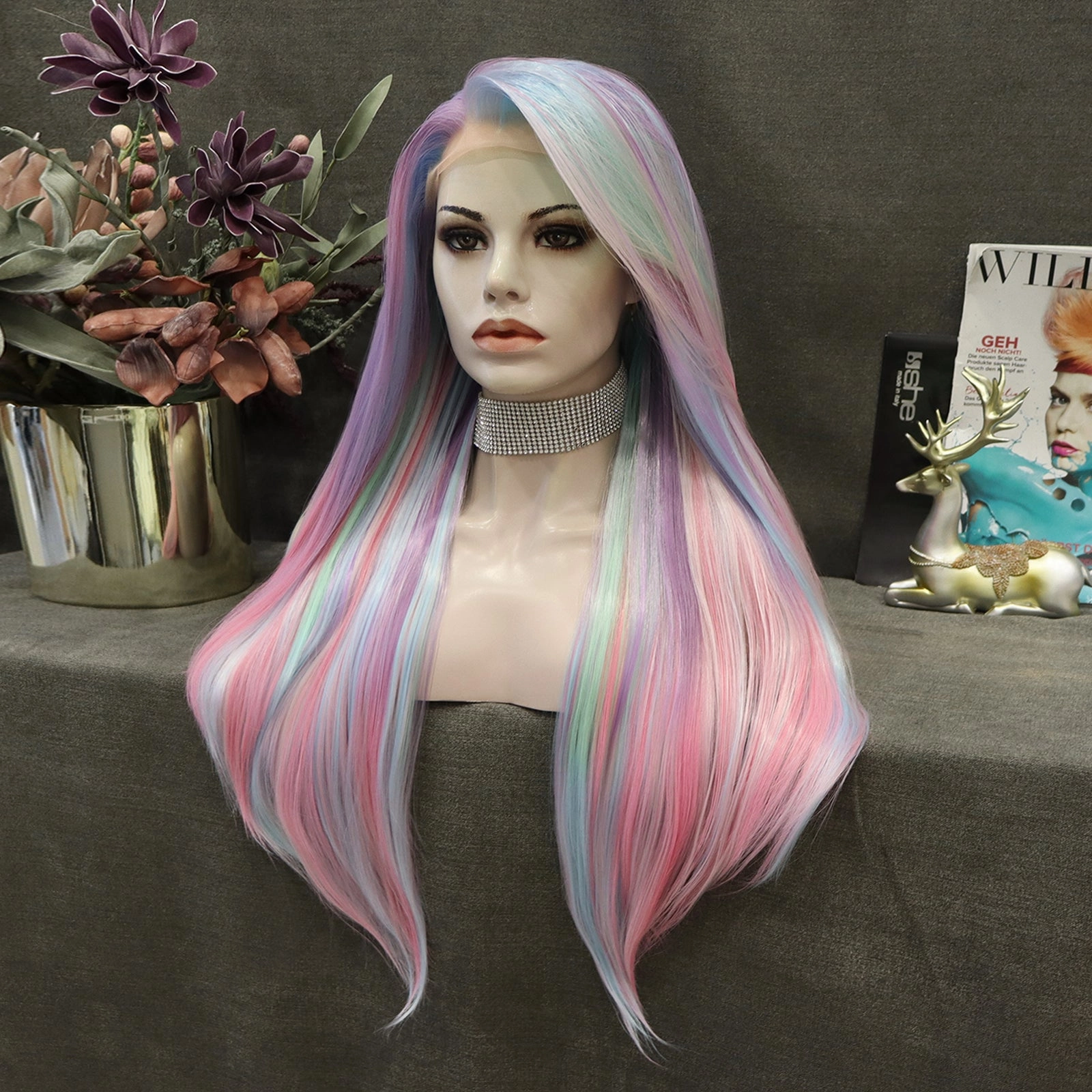 Mermaid Long Silky Straight Pastel Cosplay Synthetic Lace Front Wig