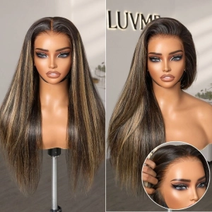 PreMax Wigs - Blonde Highlight Silky Straight 13x4 Frontal Lace Glueless Long Wig Pre-Cut Lace