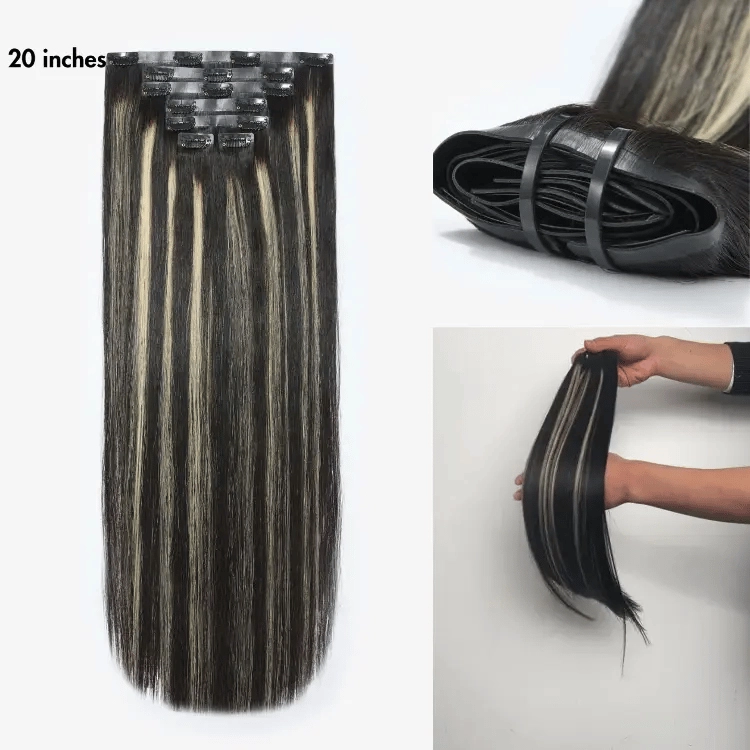 Seamless Platinum Blonde Highlight Silky Straight Clip in Extensions Human Hair 135g 9pcs / 7pcs with Free Gift
