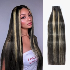 Seamless Platinum Blonde Highlight Silky Straight Clip in Extensions Human Hair 135g 9pcs / 7pcs with Free Gift