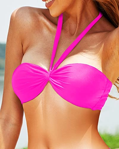 Sexy Tie Knot Halter Bikini Top Vintage Bandeau Bathing Suits for Women