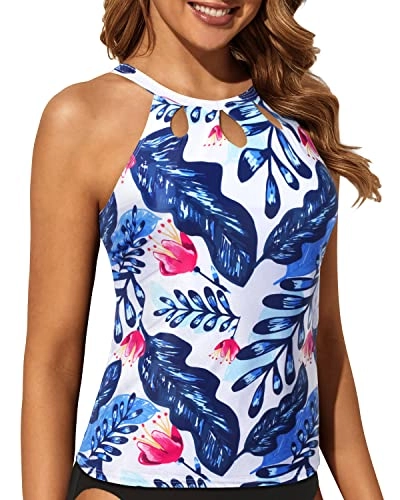 Stylish & Charming Backless Swim Tank Top-White And Blue Floral