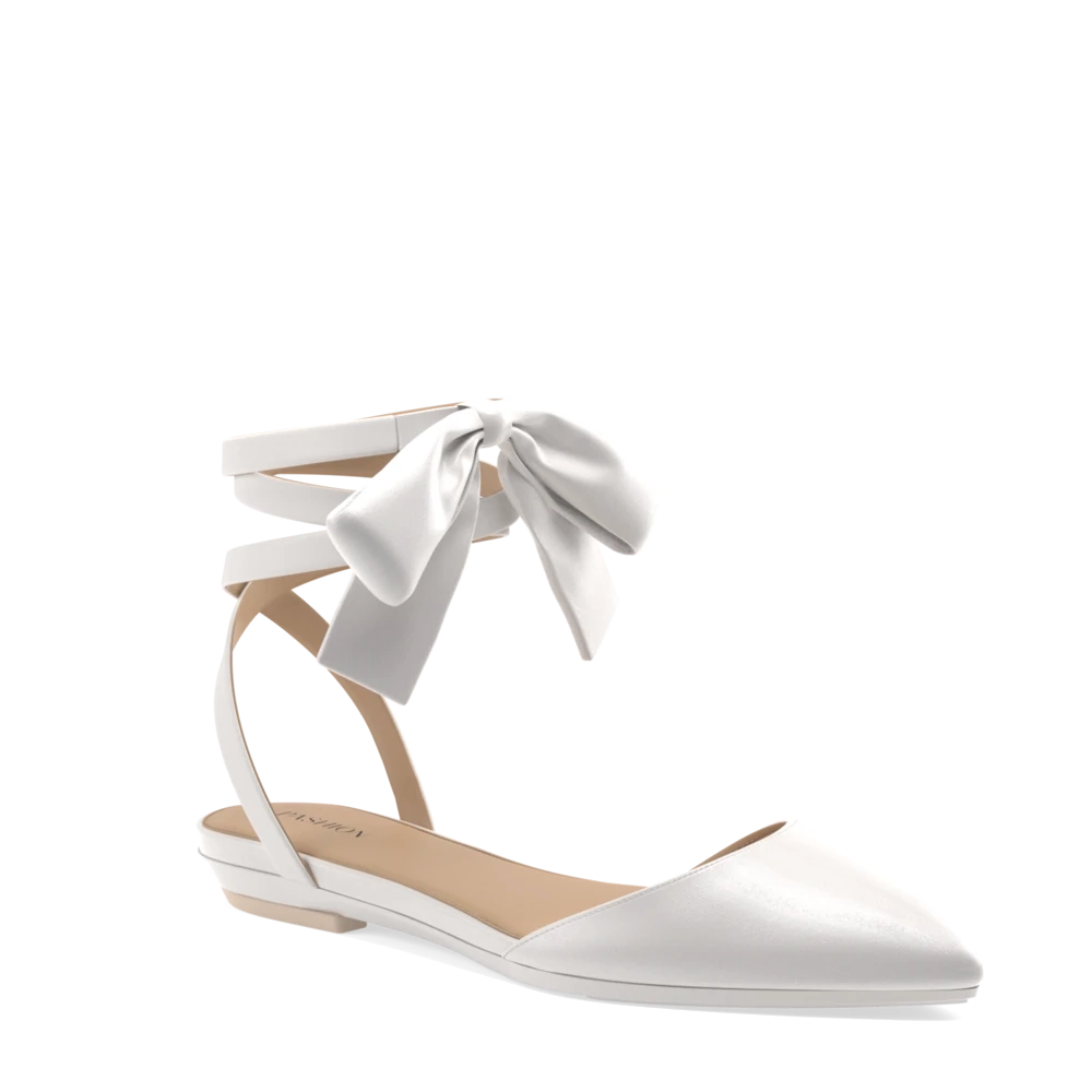 The D'Orsay - White Satin Bow   Block Heel Kit 4 White - FINAL SALE