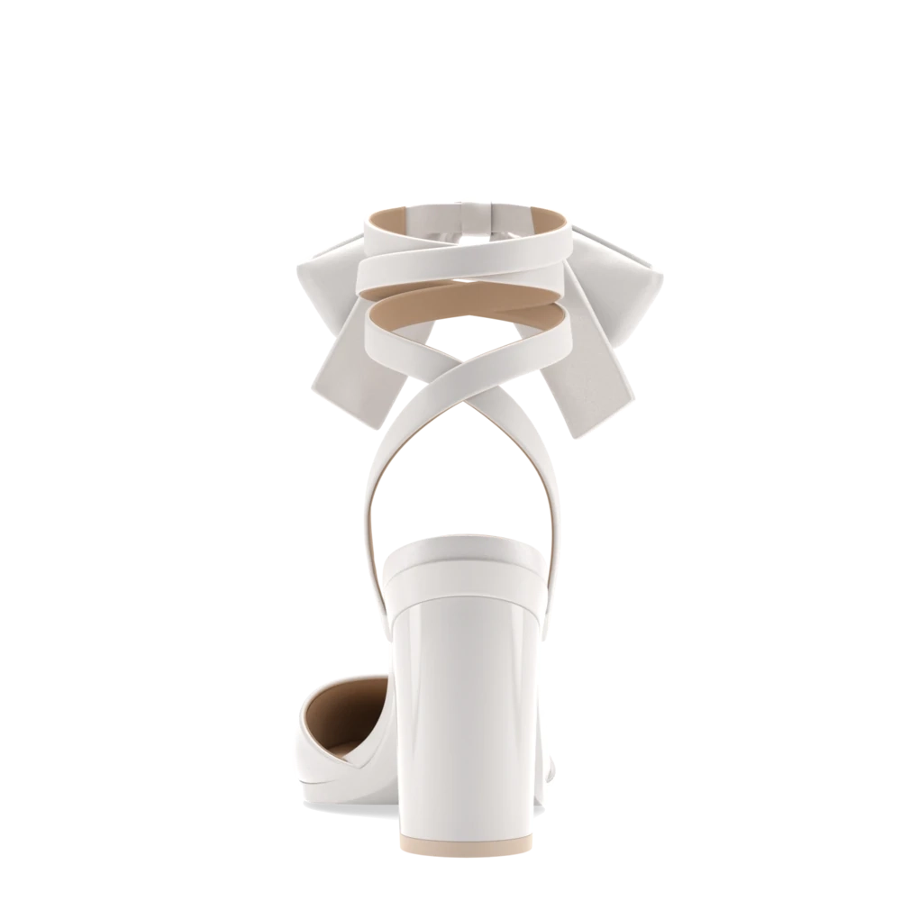 The D'Orsay - White Satin Bow   Block Heel Kit 4 White - FINAL SALE