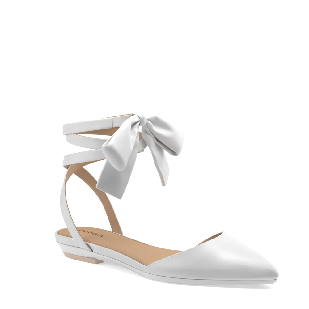 The D'Orsay - White Satin Bow Flat - FINAL SALE
