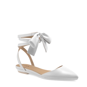 The D'Orsay - White Satin Bow Flat - FINAL SALE