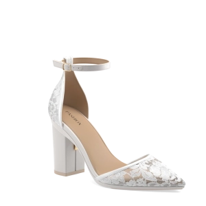 The D'Orsay - White Satin Lace   Block Heel Kit 4 White