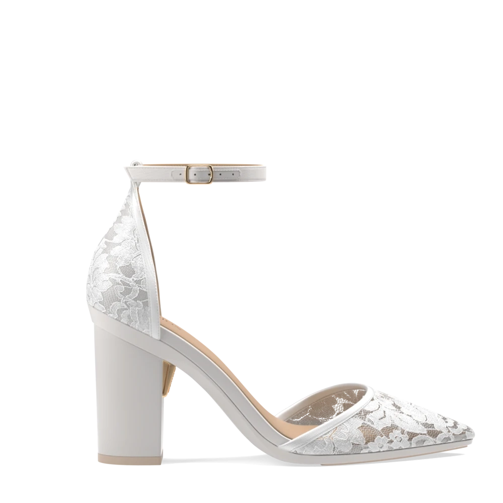The D'Orsay - White Satin Lace   Block Heel Kit 4 White