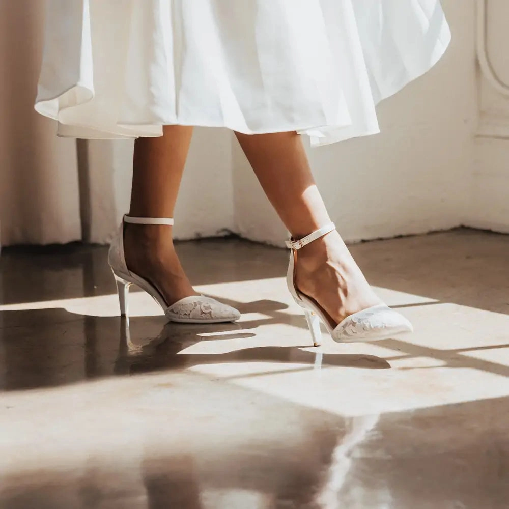 The D'Orsay - White Satin Lace   Block Heel Kit 4 White