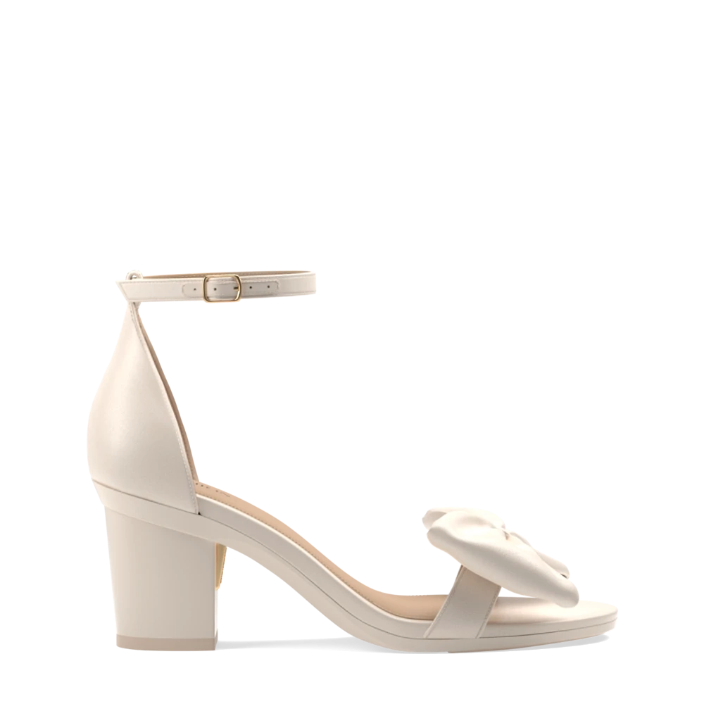 The Pashionista - Ivory Satin Bow   Block Heel Kit 3 Ivory - FINAL SALE