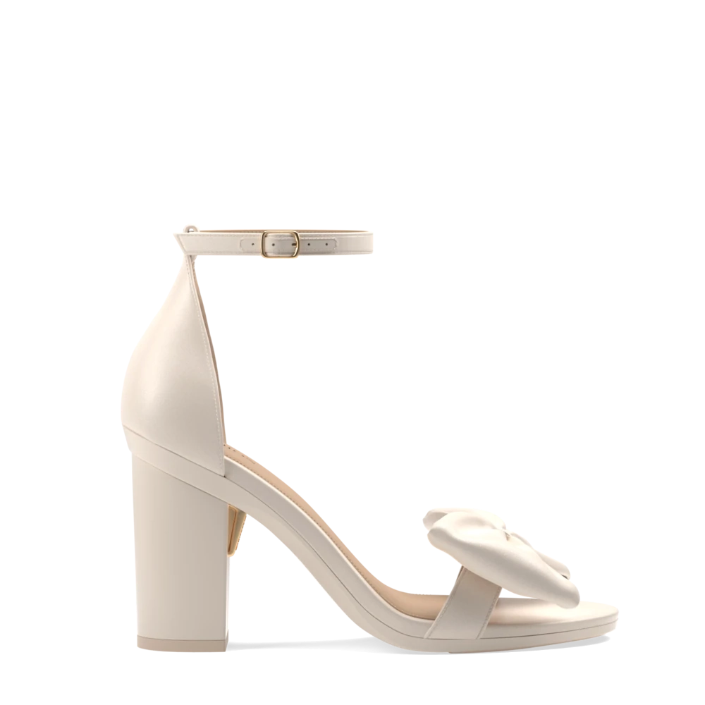 The Pashionista - Ivory Satin Bow   Block Heel Kit 4 Ivory - FINAL SALE