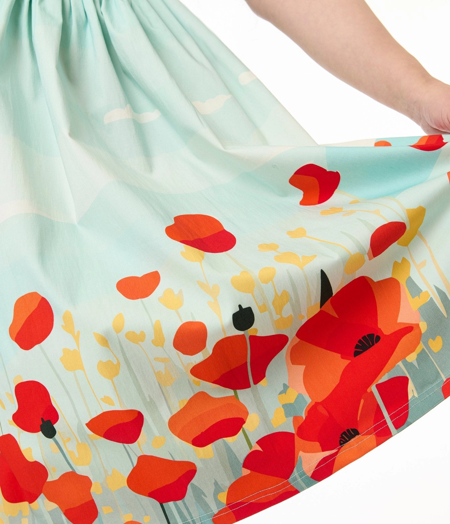Unique Vintage Plus Size Blue Sky & Poppy Field Sleeveless Swing Dress