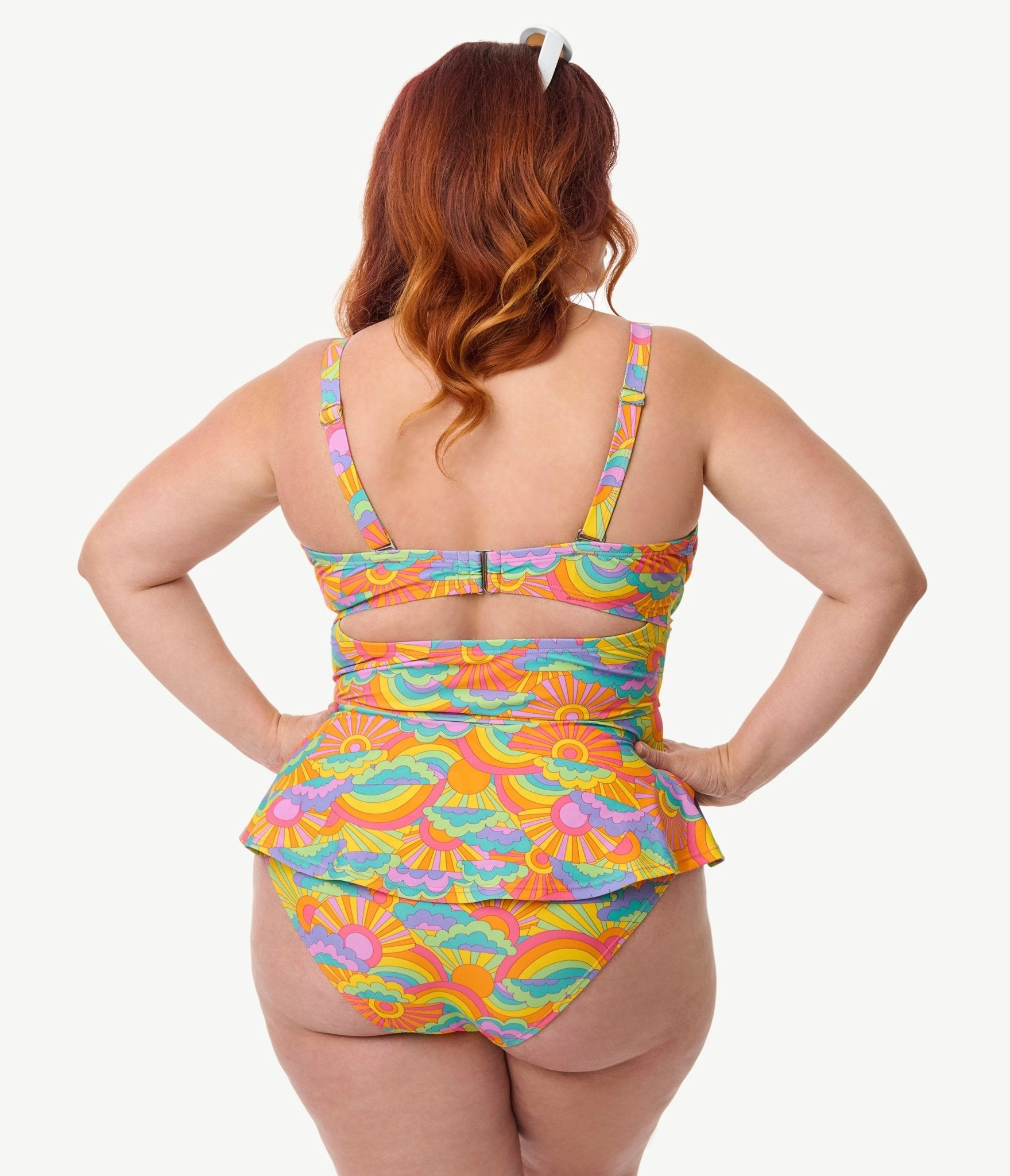 Unique Vintage Plus Size Happy Groovy Rainbow Daphne Swim Bottom