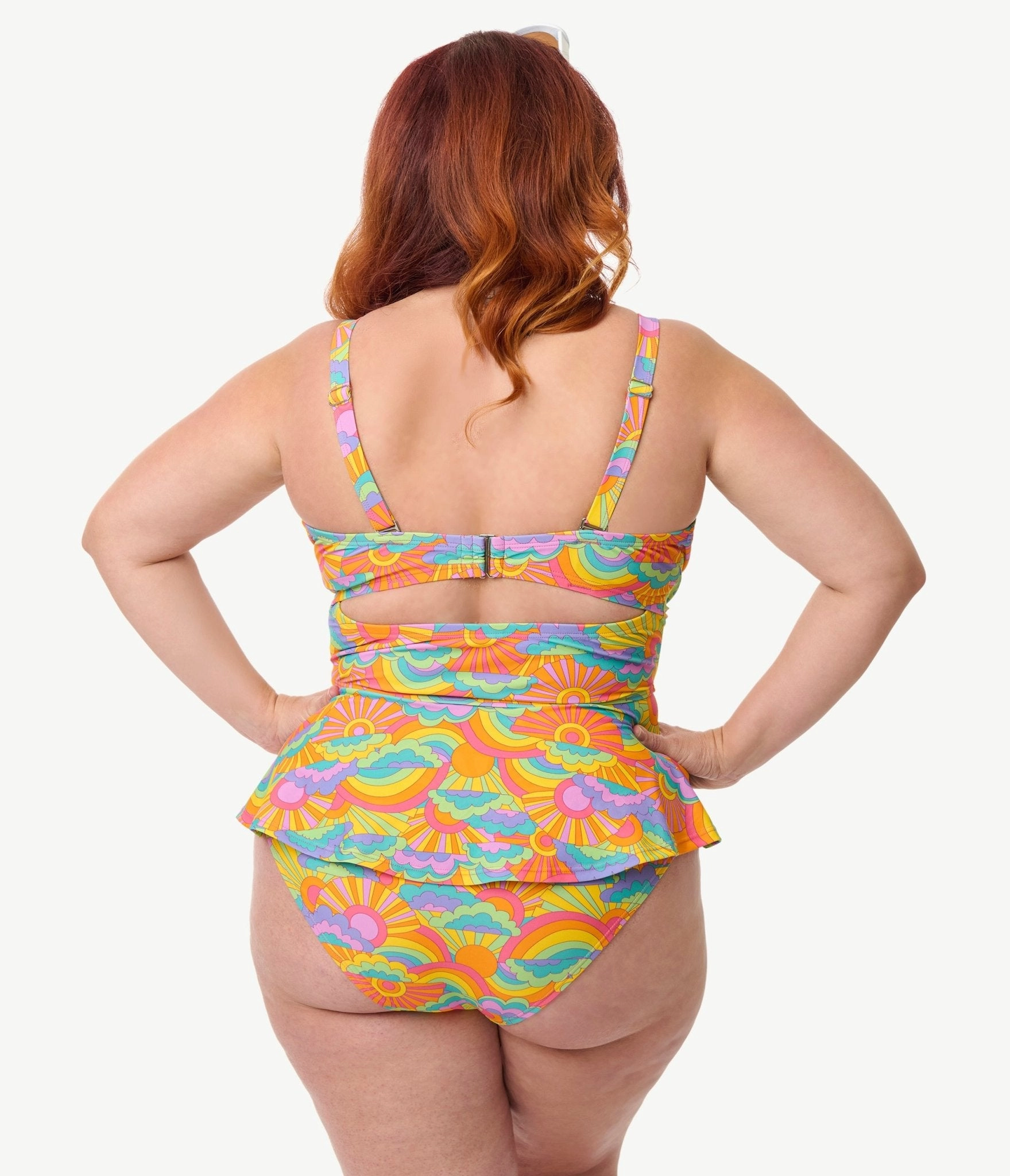 Unique Vintage Plus Size Happy Groovy Rainbow Solana Tankini Swim Top
