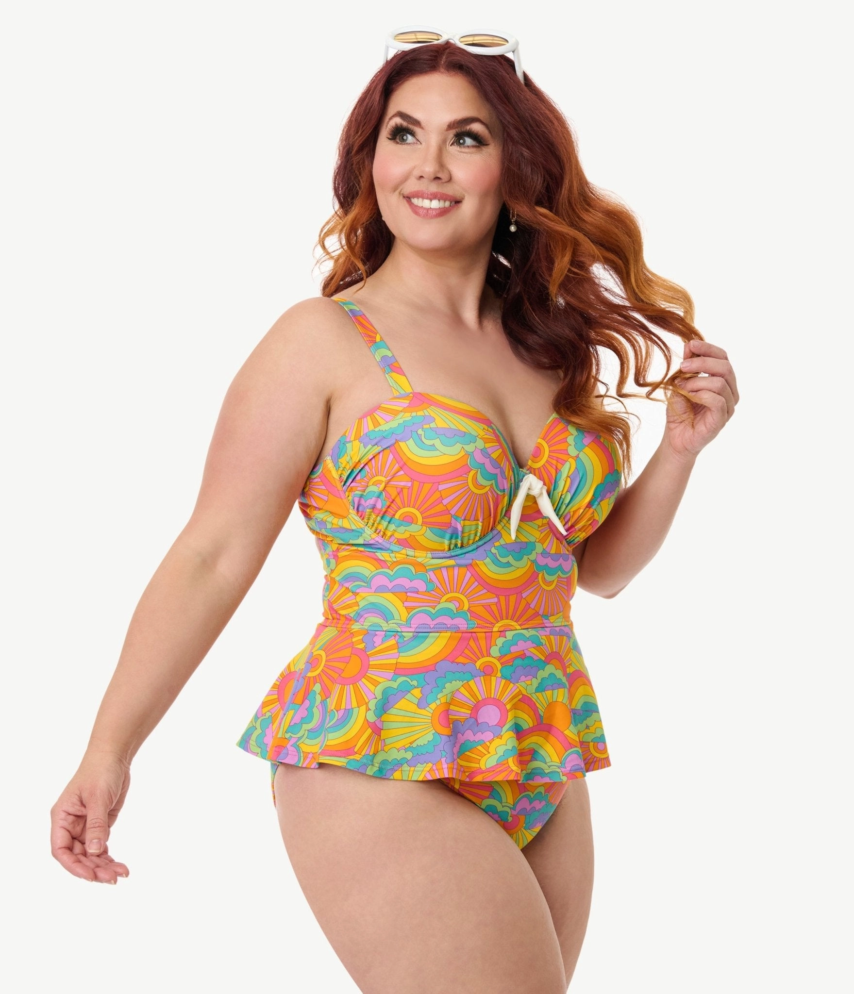 Unique Vintage Plus Size Happy Groovy Rainbow Solana Tankini Swim Top