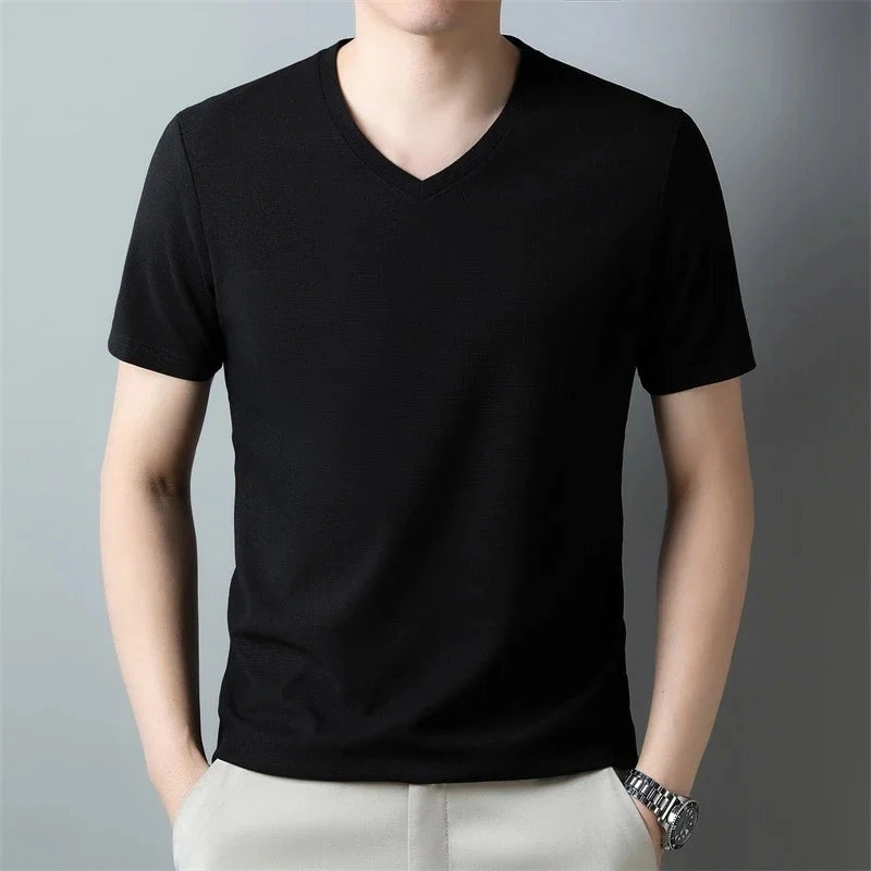 West Louis™ Men's Waffle V Neck Short Sleeved Summer Comfortable Tee